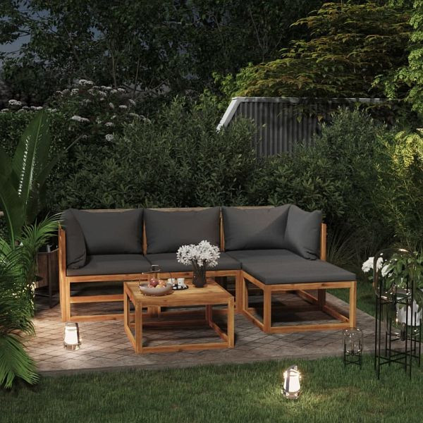 vidaXL 5-tlg. Garten-Lounge-Set mit Kissen Massivholz Akazie, 3098667