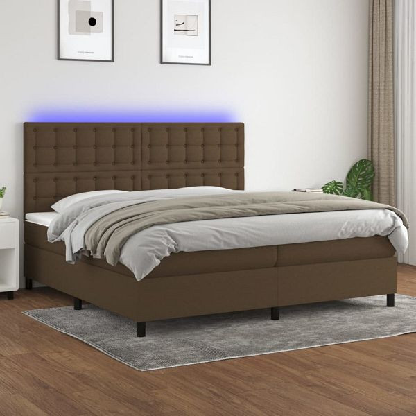 vidaXL Boxspringbett mit Matratze & LED Dunkelbraun 200x200 cm Stoff, 3135224
