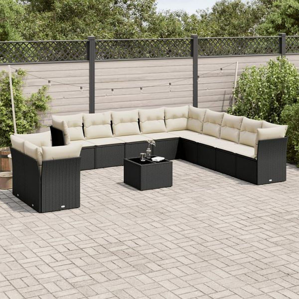 vidaXL 12-teilig Garten-Sofagarnitur mit Kissen Schwarz Poly Rattan, 3217886