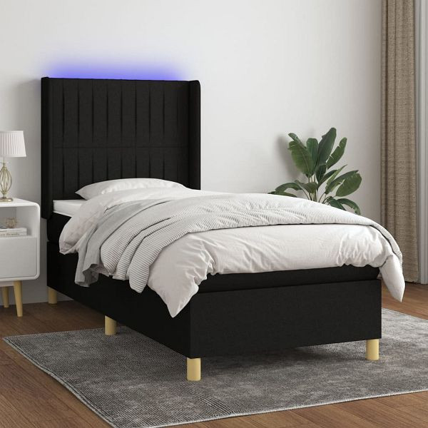 vidaXL Boxspringbett mit Matratze & LED Schwarz 80x200 cm Stoff, 3138991