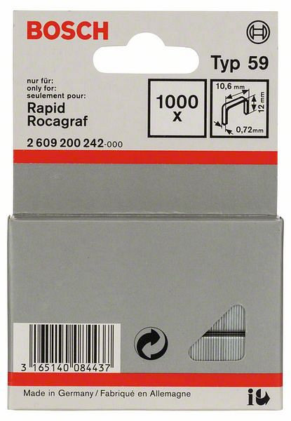 Bosch Feindrahtklammer Typ 59, 10,6 x 0,72 x 12 mm, 1000er-Pack, 2609200242