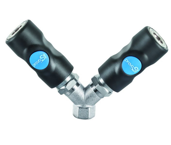 Prevost Rohrleitungsdose mit Innengewinde-2 Kupplungen + Ablass-Profil ISO 6150 B-Durchgang 6 mm, Eingang G 1/2, Ausgang 2 Kupplungen=ISI 06, ISI 068103WK