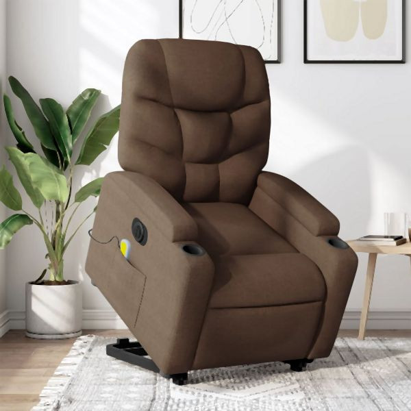 vidaXL Elektrischer Massagesessel mit Aufstehhilfe Braun Stoff, 3204636