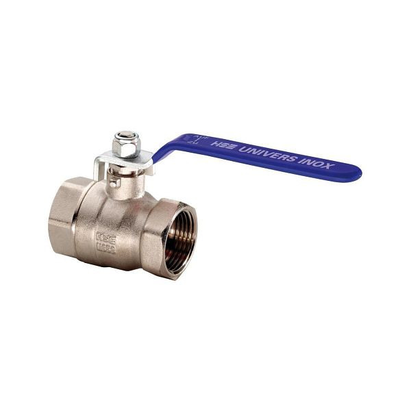 Hermann Schmidt Kugelhahn universal Inox 1459 1 1/4, DG, Hebel blau, Normalmodus, verchromt 81459032, 106604