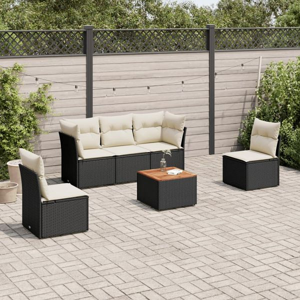 vidaXL 6-teilig Garten-Sofagarnitur mit Kissen Schwarz Poly Rattan, 3255874