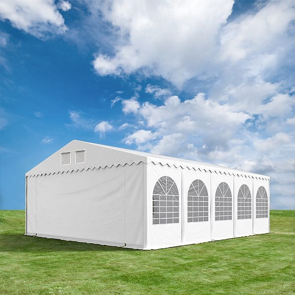 Toolport 8x12 m Partyzelt, PVC-Plane 500 g/m², mit Bodenrahmen, weiß, 7162