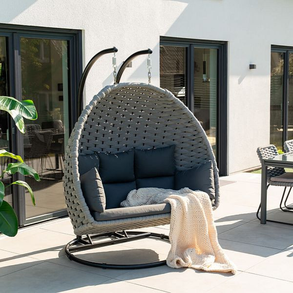 HOME DELUXE Hängesessel aus Seilgeflecht CADEIRA Hellgrau, 2-Sitzer, 73139