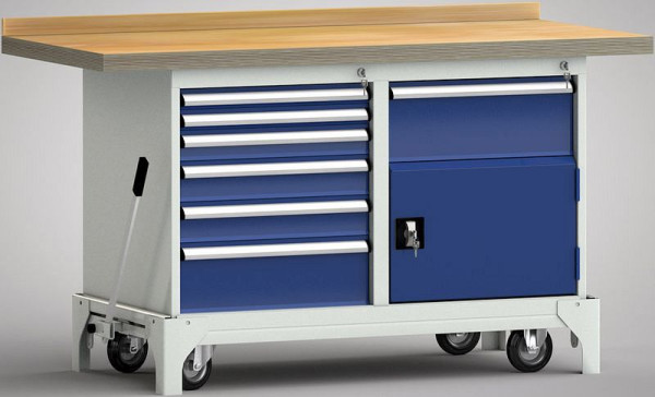 KLW Fahrbare Profi-Werkbank - 1500 x 700 x 871 mm L x B x H, links 2x50EA/75EA/2x100EA/175EA, rechts 200EA/Tür, WP782N-1500M45-E7027