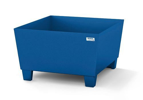 DENIOS Auffangwanne classic-line für 1 Fass, Stahl blau lackiert, Füße, ohne Gitterrost, B 885 mm, 259298