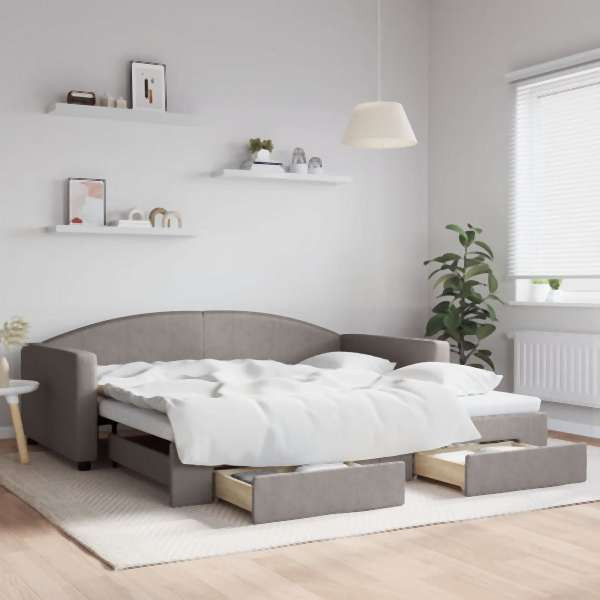 vidaXL Tagesbett Ausziehbar mit Schubladen Taupe 100x200 cm Stoff, 3197232