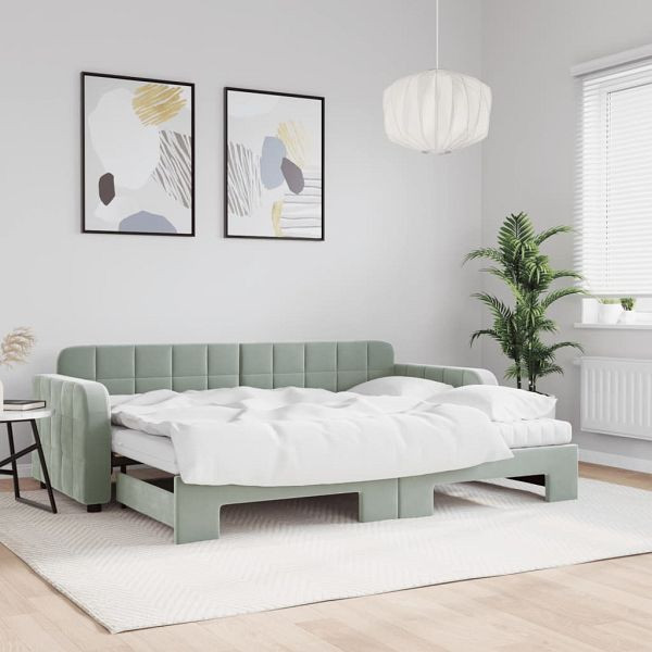 vidaXL Tagesbett Ausziehbar mit Matratzen Hellgrau 80x200 cm Samt, 3196946