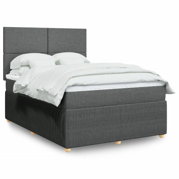 vidaXL Boxspringbett mit Matratze Dunkelgrau 140x190 cm Stoff, 3294345