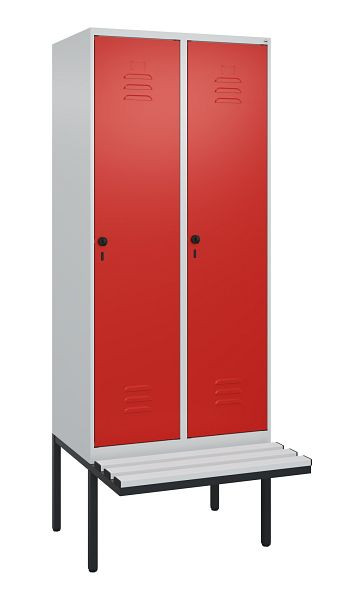 C+P Umkleidespind Classic PLUS, 2 Abteile, 2120x800x815mm, 7035/3020, Drehriegel, je 2 Doppel-Haken, 0800407-22F S10032