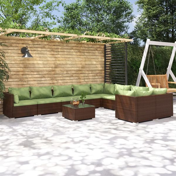 vidaXL 10-teilig Garten-Lounge-Set mit Kissen Poly Rattan Braun, 3102772