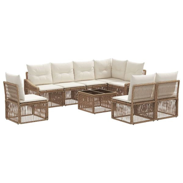 vidaXL Gartensofa-set 9-teilig Beige Poly-Rattan, 3436026