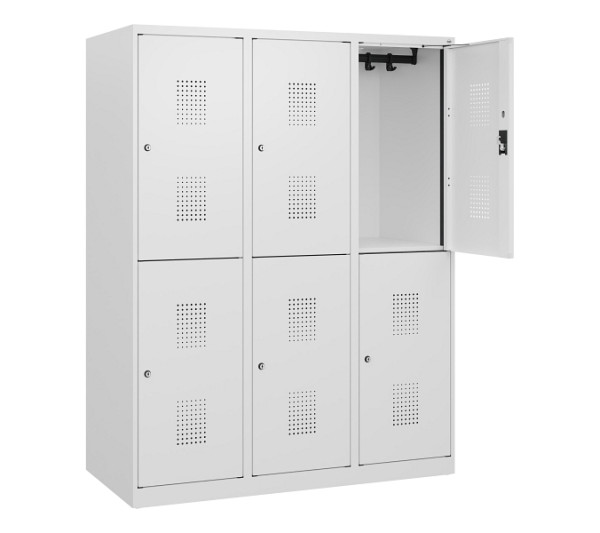 C+P Doppelstöckiger Spind Evolo PLUS, 6 Fächer, 1530x1200x500mm, 9016/9016, Zylinderschloss, 0493005-32 S10056