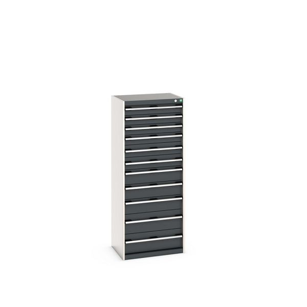 bott cubio Schubladenschrank bestückt, mit 11 Schubladen, BxTxH: 650x525x1600mm, RAL 7035/7016, Anthrazitgrau, 40011067.19V