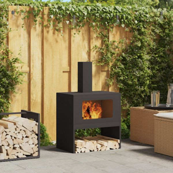 vidaXL Feuerstelle mit Schornstein Schwarz 60x40x96 cm Stahl, 858934