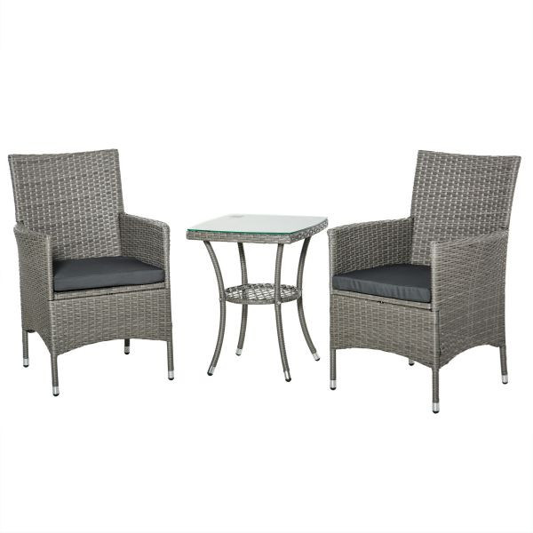 Outsunny 3-teilig Balkonmöbel Set Sitzgruppe Rattan Gartenset Polyrattan Grau, 863-033V01