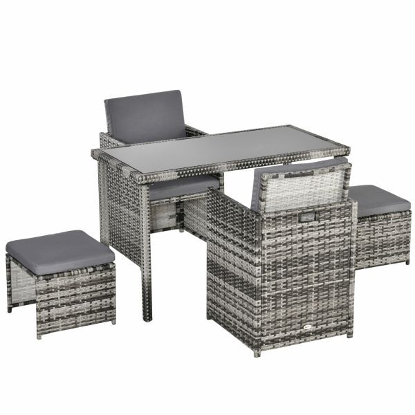 Outsunny Polyrattan Sitzgruppe Essgruppe Gartenset Garnitur 11 teilig mit Kissen, Grau, 861-015GY