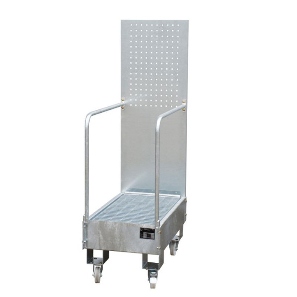 STEIN HGS Fahrbare Auffangwanne mit Lochplattenwand LPW, 60 Liter, feuerverzinkt, Höhe 1685mm, feuerverzinkt, 2x60 Liter Fass, Breite 500mm, 79205.0042