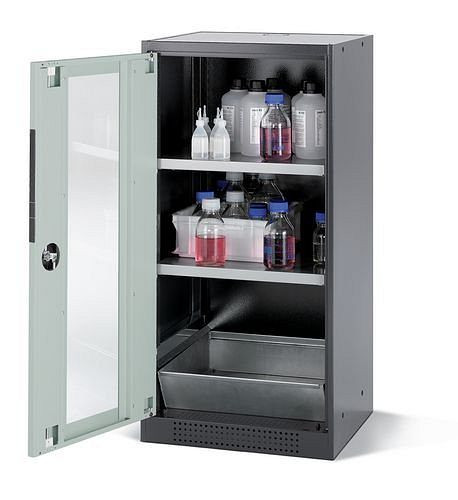asecos Chemikalienschrank Systema CS-52LG, Korpus anthrazit, grau, 2 Einlegeböden und Bodenwanne, 202622