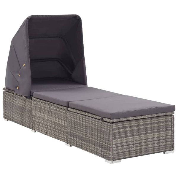 vidaXL Sonnenliege mit Sonnenschutz und Auflagen Poly Rattan Grau, 46248