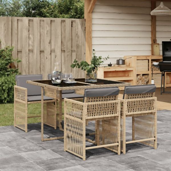 vidaXL 5-tlg. Garten-Essgruppe mit Kissen Beigemischung Poly Rattan, 3211620
