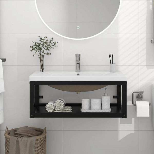 vidaXL Badezimmer-Waschtischgestell mit Waschbecken Schwarz Eisen, 3101384