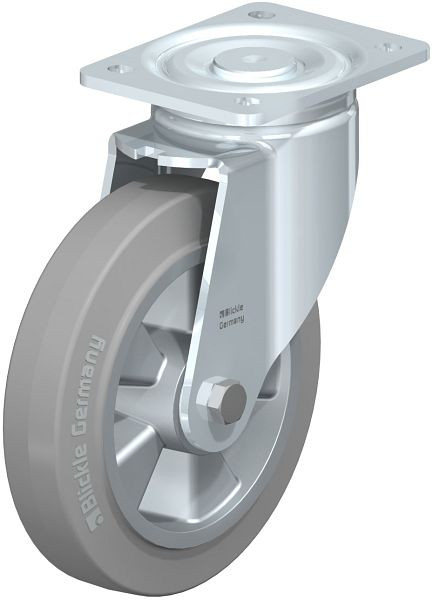 Blickle LH-ALEV 200K-SG Stahlblech-Lenkrolle, Schwerlast-Ausführung, mit Anschraubplatte, Elastik-Vollgummi, Grau, 298802