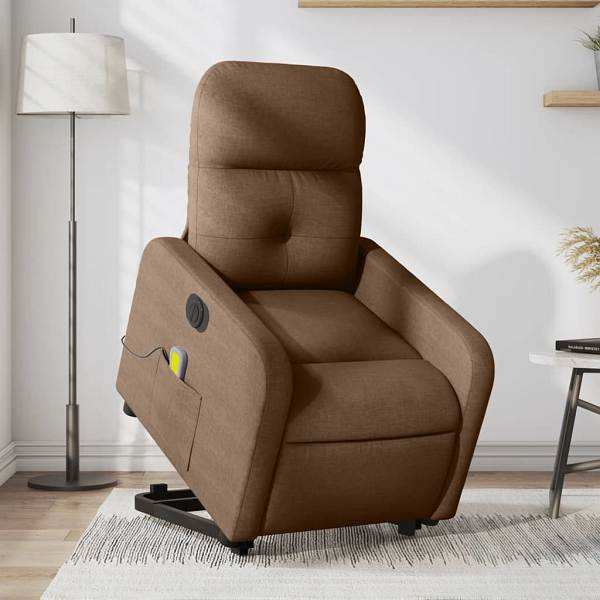 vidaXL Elektrischer Massagesessel mit Aufstehhilfe Braun Stoff, 3206826