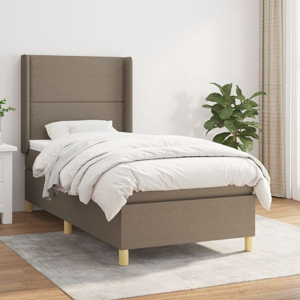 vidaXL Boxspringbett mit Matratze Taupe 90x200 cm Stoff, 3131885