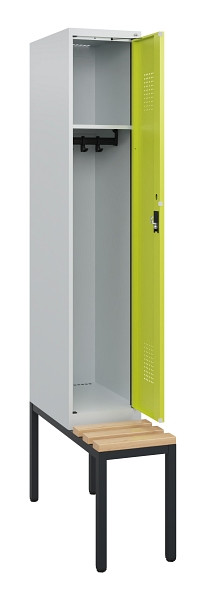 C+P Spind Evolo PLUS, 1 Abteil, 1950x300x815mm, 7035/0024, Zylinderschloss, Sitzfläche Holz, Sitzbank, 0490505-10 S10042
