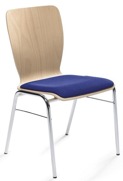 Deskin Stapel-/Schalenstuhl JARA mit Reihenverbinder, 4-Fuß Gestell verchromt, Sitzpolster, Farbe blau, 346830