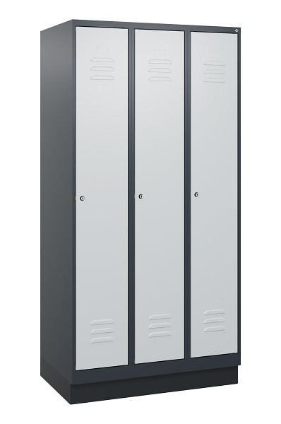 C+P Umkleidespind Classic PLUS, Sockel, 3 Abteile, 1800x900x500mm, 7016/7035, Zylinderschlösser, 0800207-30 S10028