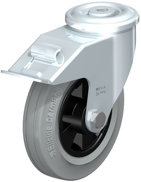 Blickle LER-VPP 160R-FI-SG Stahlblech-Lenkrolle mit Rückenloch & Feststeller, Vollgummi, Grau, 703017