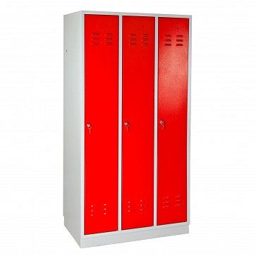 ADB Spind / Garderobenschrank "Regular" 3-türig, Maße (HxBxT): 1775x890x500 mm, Farbe Korpus: lichtgrau (RAL 7035), Farbe Türen: Feuerrot (RAL 3000), 40903