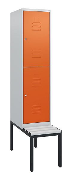 C+P Doppelstöckiger Spind Classic PLUS, 1950x400x815mm, 7035/2004, Zylinderschlösser, mit untergebauter Sitzbank, 0803505-12 S10125