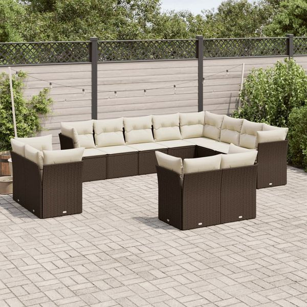 vidaXL 12-tlg. Garten-Sofagarnitur mit Kissen Braun Poly Rattan, 3250372