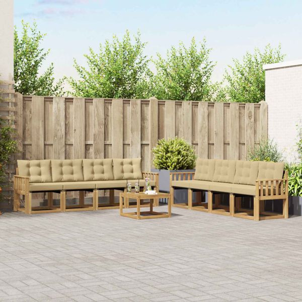 vidaXL Outdoor-Sofagarnitur mit Kissen 9-teilig Weiß und Beige, 3389331