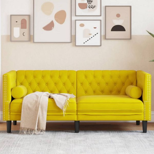 vidaXL Chesterfield-Sofa mit Nackenrollen 2-Sitzer Gelb Samt, 372689