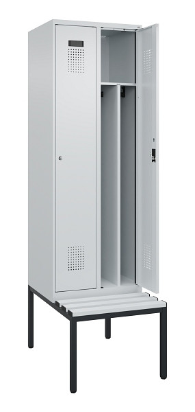 C+P Spind Evolo PLUS, 2 Abteile, 2120x600x815mm, 7035/7035, Zylinderschloss, Material Sitzfläche Kunststoff, Sitzbank, 0490507-20F S10094