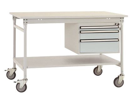 Manuflex Komplett-Beistelltisch BASIS mobil mit Melamin-Platte + Gehäuse-Unterbau, BxTxH: 1000 x 800 x 850 mm, Lichtgrau, BB5361.7035