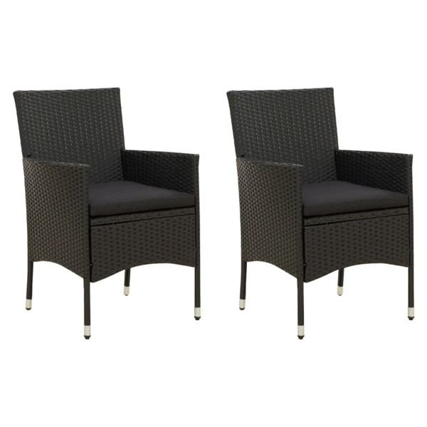 vidaXL Gartenstühle mit Sitzpolster 2 Stück Poly Rattan Schwarz, 316681