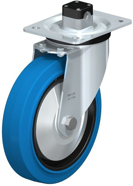 Blickle L-POEV 200KD-CS11-SB-FA Stahlblech-Lenkrolle, mittelschwere Ausführung, mit Anschraubplatte & Zentralfeststeller, Elastik-Vollgummi, Blau, 850746