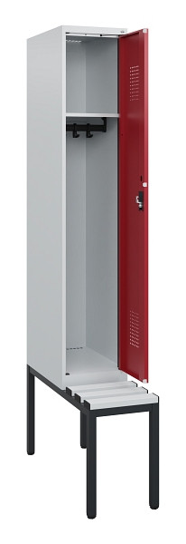 C+P Spind Evolo PLUS, 1 Abteil, 1950x300x815mm, 7035/3003, Zylinderschloss, Material Sitzfläche Kunststoff, Sitzbank, 0490505-10 S10085