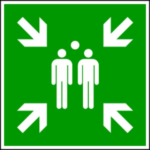 Schilder Klar Rettungszeichen Sammelstelle DIN EN ISO 7010, 400x400x1.5 mm Kunststoff langnachleuchtend, 1587/94