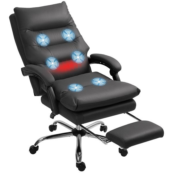 Vinsetto Bürostuhl mit Massagefunktion, beheizbar, neigbar, Kunstleder, 65x72x109-117cm, Schwarz, 921-674V90BK