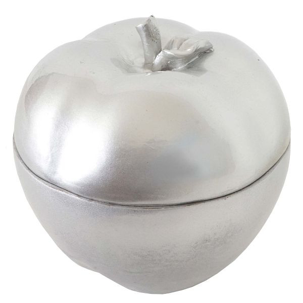 Mendler Deko Figur Apfel 21cm, Polyresin Schmuckdose Kosmetikdose, silber, 44716