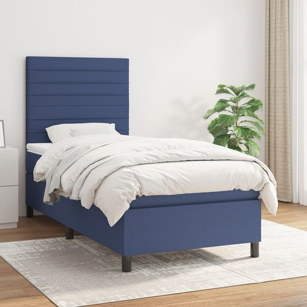vidaXL Boxspringbett mit Matratze Blau 90x200 cm Stoff, 3141831